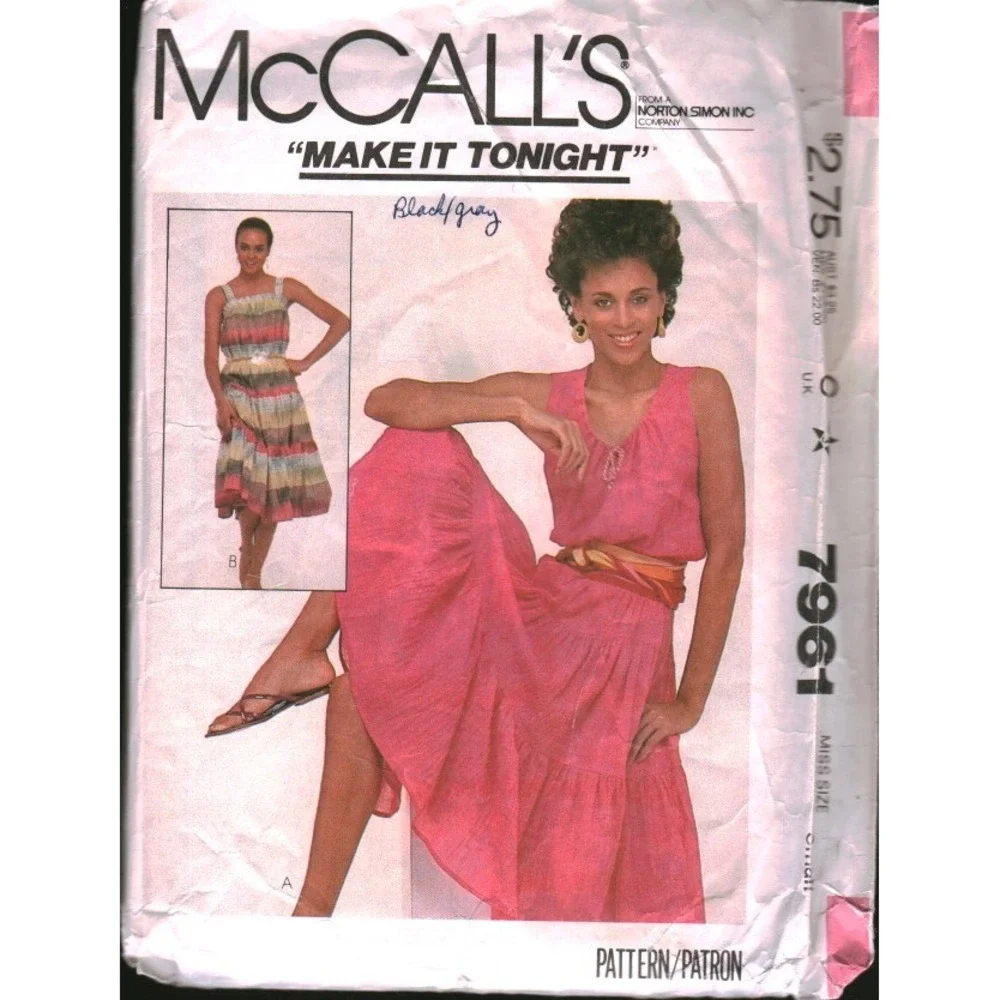 McCalls 7961 Vintage 1982 Misses Pullover Dress Sewing Pattern Size Small 8-10